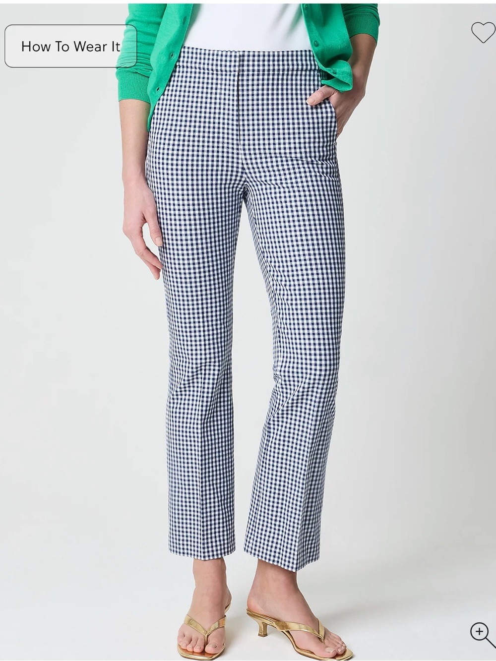 J. Crew Factory Navy and White Gingham Cropped Straight-Leg Pants